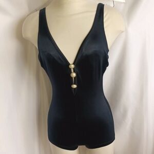 VTG Slim Allure Women’s 10 Black One Piece Suit  Slimming VTG Silhouette, 24" L